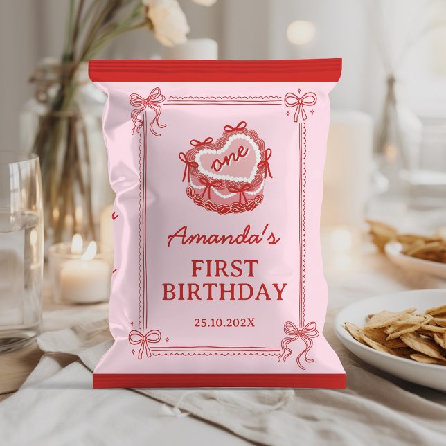 Flyer Cute Red and Pink Bow Cake Party Chip Bag Wrapper (Subido por el creador)