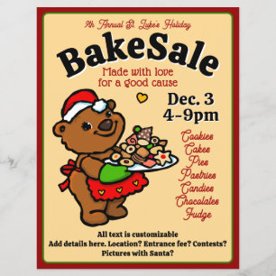 Flyer Cute Santa Bear Baker Venta de Promoción de Panade