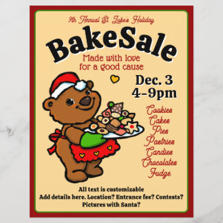 Flyer Cute Santa Bear Baker Venta de Promoción de Panade