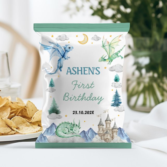 Flyer Cute Watercolor Dragon Birthday Chip Bag Wrapper (Subido por el creador)