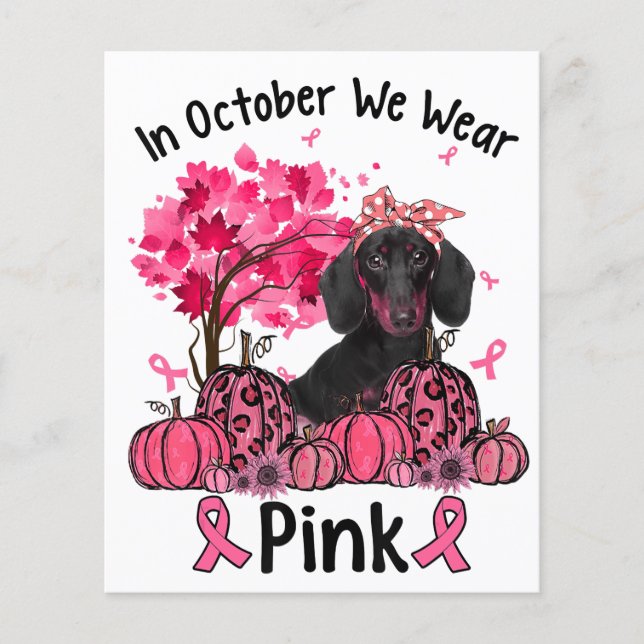 Flyer Dachshund En Octubre Usamos Cáncer De Mama Rosa Ha (Frente)