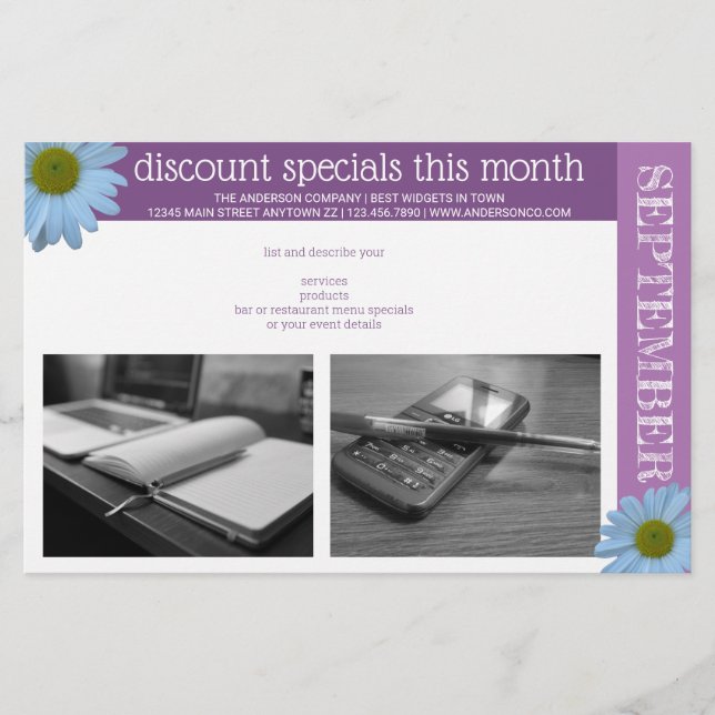 Flyer Daisy 1 Lavanda Púrpura Asimétrica 2 Foto (Frente)