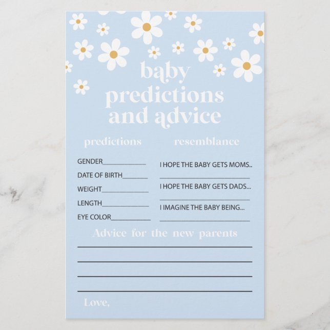 Flyer Daisy Baby Shower Consejos para padres (Frente)