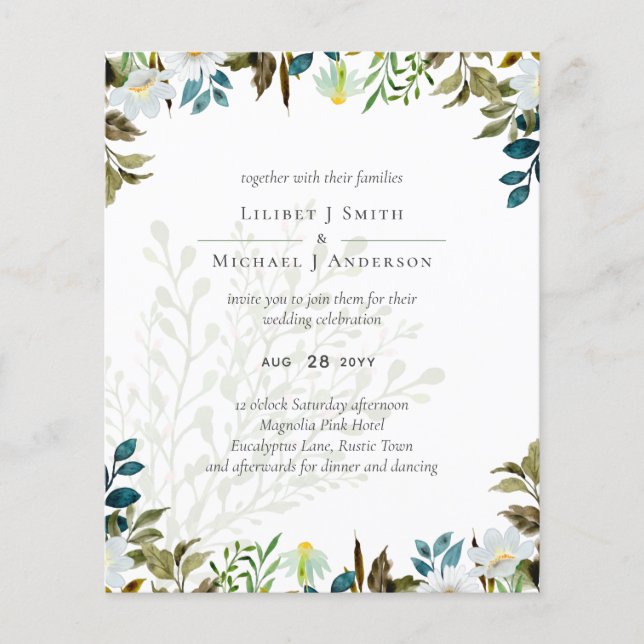 Flyer Daisy Wildflowers Greenery Boda (Frente)