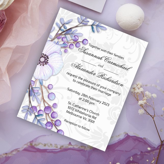 Flyer Damasco asequible y Boda botánico morado (Subido por el creador)