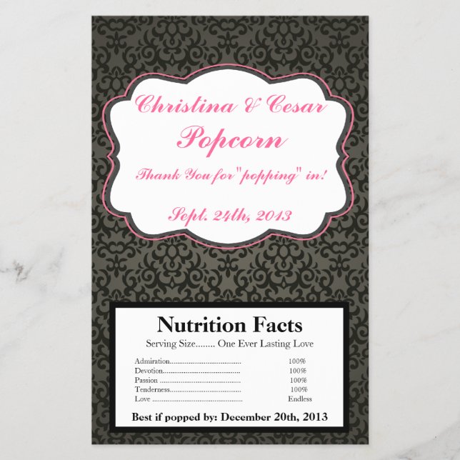 Flyer Damasco/cordón rosado del envolvente del palomitas (Frente)