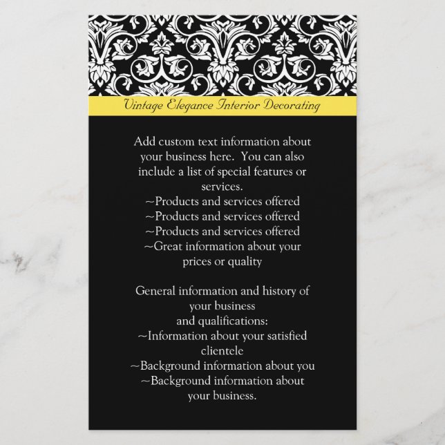 Flyer Damasco negro/blanco con amarillo vibrante (Frente)