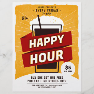 Flyer de bar de cerveza Happy Hour