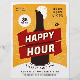 Flyer de bar de cerveza Happy Hour