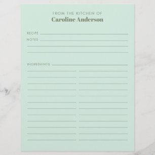 Flyer De La Cocina Cute Mint Sage Receta Nombre Personal