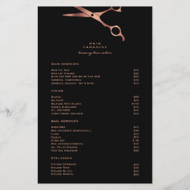 Flyer de menú de lista de precios de salón de cabe