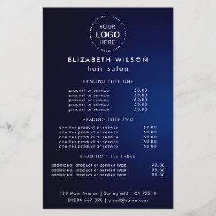 Flyer de menú de servicios de salón Simple Navy_Bl
