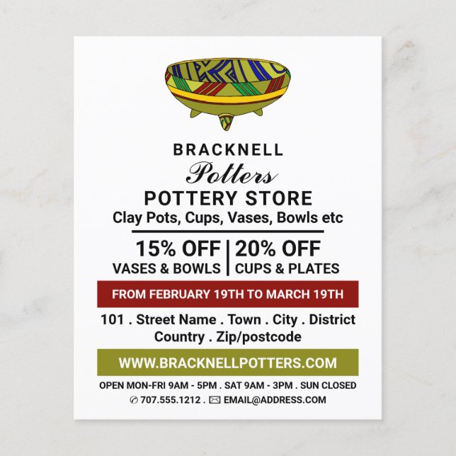 Flyer Decorado Bowl, tienda de cerámica, anuncio de alfa (Frente)