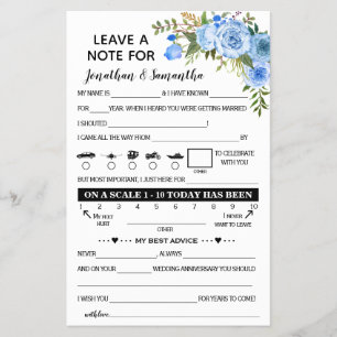 Flyer Dejar una nota para recién casados tarjeta Boda bi
