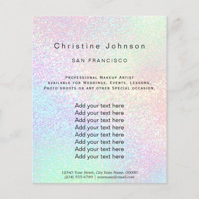 Flyer delicado salón de belleza purpurina arcoíris paste (Frente)