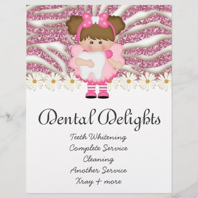 Flyer Dentista dental dental Hada Cute Purpurina de cebr (Frente)