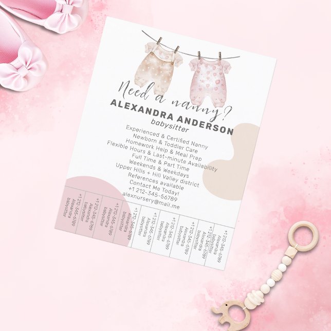 Flyer Desactivación del servicio de acuarela Boho Babysi (Boho Babysitter Watercolor Service Tear-Off Flyer)