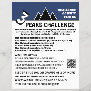 Flyer Desafío de 3 picos, anuncio de empresa de montañis