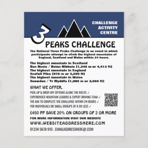 Flyer Desafío de 3 picos, anuncio de empresa de montañis