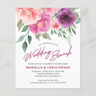 Flyer Desayuno Brunch de Bodas Acuarela Rosas Peonías Pr