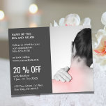Flyer Descuento elegante de terapeutas de masaje fotográ<br><div class="desc">Elegante volante,  plantilla de diseño de cupones con una foto profesional de estudio. Herramienta de marketing perfecta para sus clientes. Este volante es totalmente personalizable,  puedes agregarle tus datos personales fácilmente. Si necesita ayuda para personalizar,  por favor contáctenos. Puede hacer coincidir este producto con tarjetas de visita.</div>