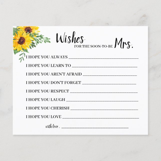 Flyer desea pronto ser la Sra. Sunflowers Shower Card (Frente)