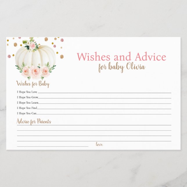 Flyer Deseos de calabaza y Juego de Baby Shower de conse (Frente)