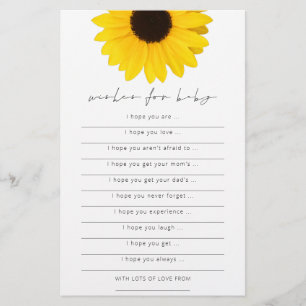 Flyer Deseos de Girasol para Juego de Baby Shower