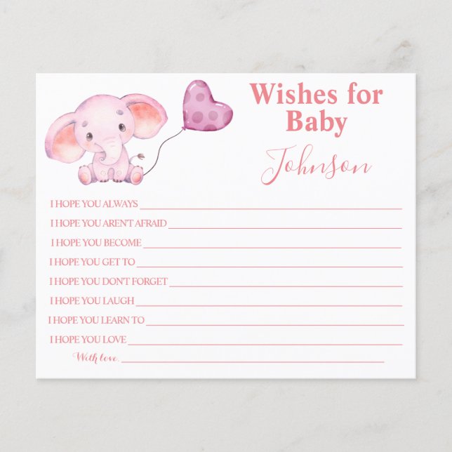Flyer Deseos Para Bebé | Elefante Bebé | Tarjeta de Baby (Frente)