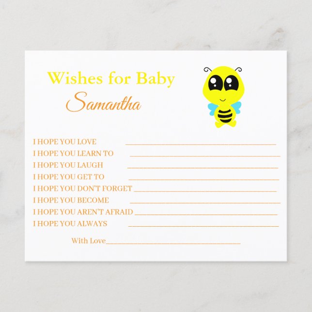 Flyer Deseos para un bebé, abeja, tarjeta de invitación  (Frente)