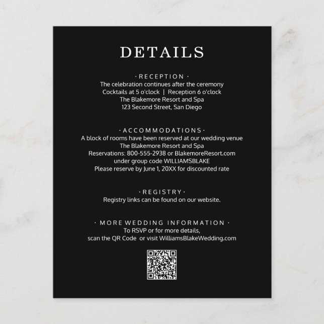 Flyer Detalles de Boda con Código QR Presupuesto en Blan (Frente)