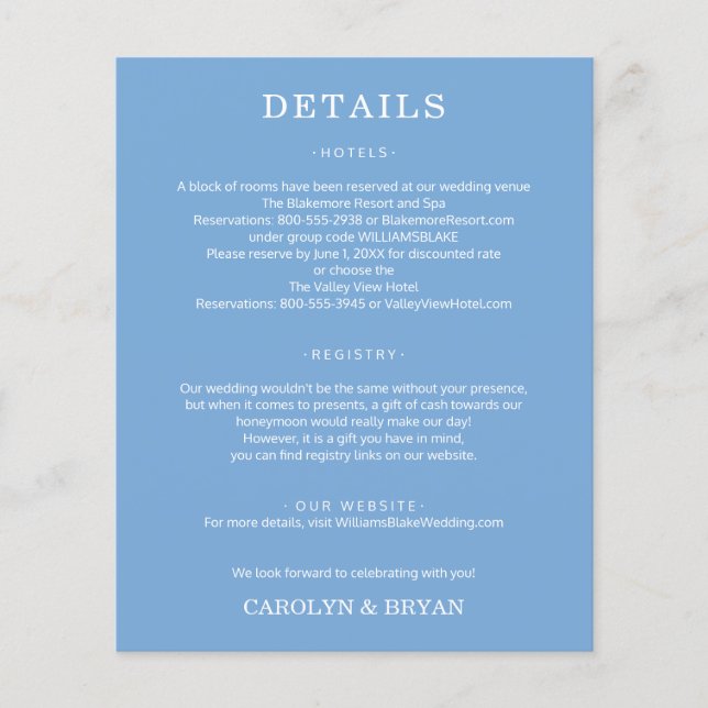 Flyer Detalles de Boda Simple Tarjeta Adjunta (Frente)