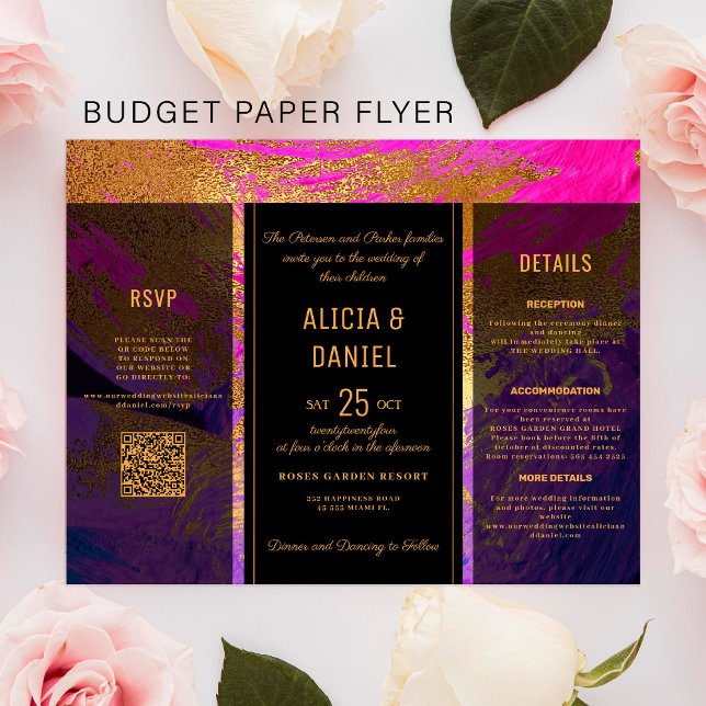 Flyer Detalles de RSVP con código QR de presupuesto para (Subido por el creador)