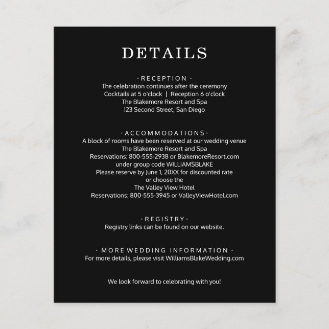 Flyer Detalles del Boda blanco y negro de presupuesto (Frente)