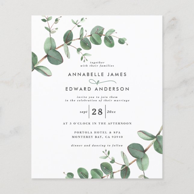 Flyer detalles e invitación del Boda de presupuesto euca (Frente)