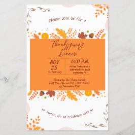 Flyer Día de Acción de Gracias Cae Invitación a la Cena