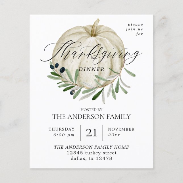 Flyer Día de Acción de Gracias de la Calabaza Blanca Pre (Frente)