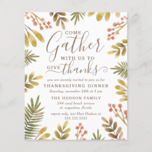 Flyer Día de Acción de Gracias Otoño Greenery Watercolor