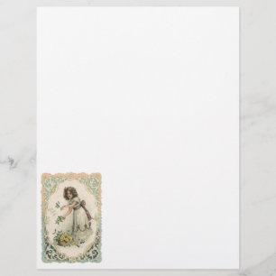 Flyer Día de San Valentín Victoriano Antiguo, niña con r