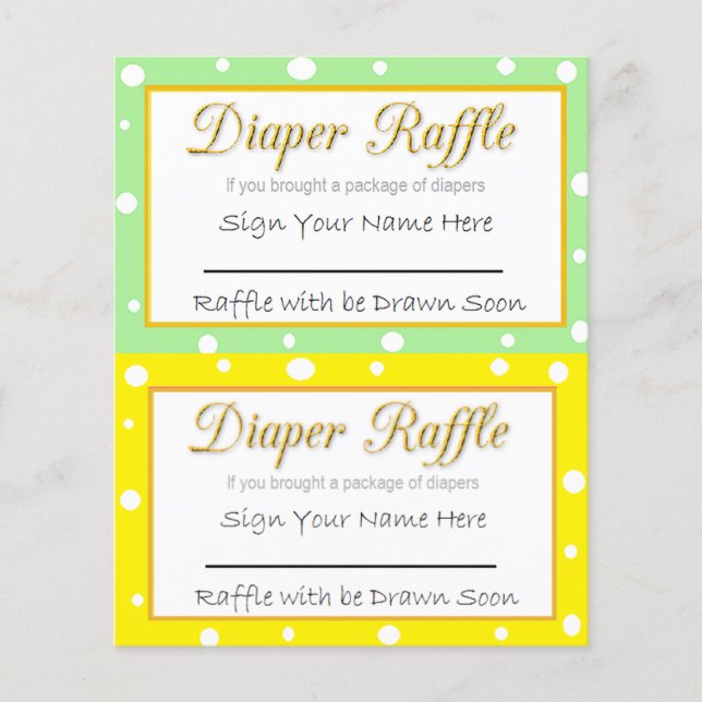 Flyer Diaper Raffle Baby Shower Game Yellow and Green (Frente)