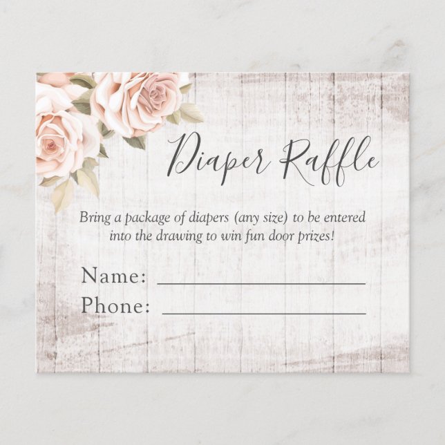 Flyer Diaper Raffle Rustic Rosas Baby Shower Entry Card (Frente)