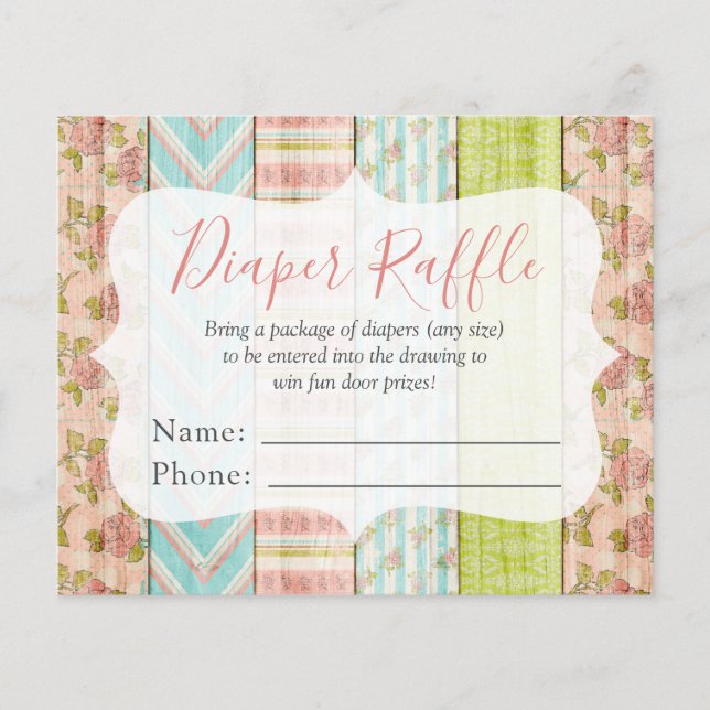 Flyer Diaper Raffle Shabby Rosas Baby Shower Entry Card (Frente)