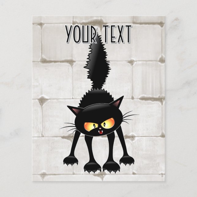 Flyer Dibujo animado de gato negro divertido y fiero (Frente)