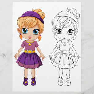 Flyer Dibujo de niña de dibujos animados linda para colo