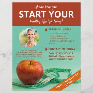 Flyer Dietista Nutricionista Coach de Salud de Manzana y