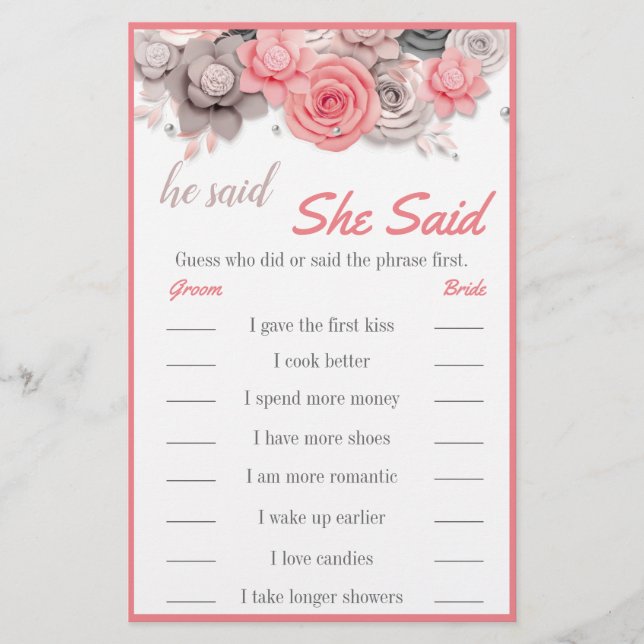 Flyer Dijo / Dijo La Tarjeta De Juego De Novias (Frente)