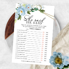 Flyer Dijo Que Dijo Juego Dusty Blue Bridal Shower