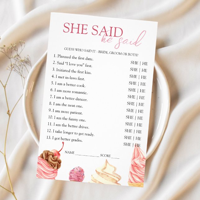 Flyer Dijo que dijo que el juego de ducha de novia se di (She's been scoope up Bridal Shower game - she said he said)
