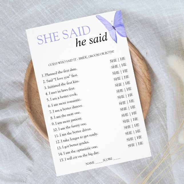 Flyer Dijo que dijo que la mariposa del juego de ducha d (He said she said - he gives her butterflies)