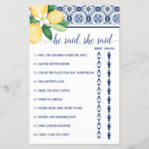 Flyer Dijo que dijo: Tarjeta de juego de ducha mediterrá